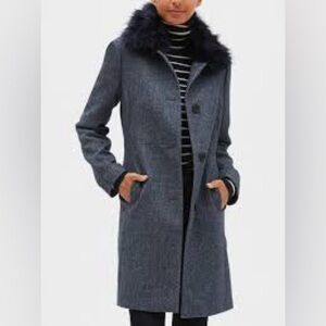 NWT Banana Republic Factory Blue Coat with Faux Fur Collar, Size S